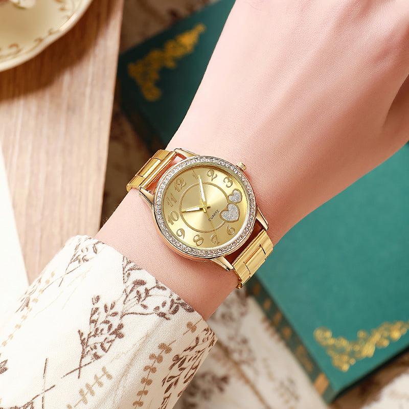 watch digital love elegant watch diamond-encrusted alloy steel strap women's quartz cross-border watch