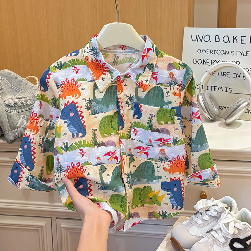 Kids' fall  new collection: 100% cotton long-sleeve shirt - casual lightweight shirt jacket for toddlers and young children with fun cartoon prints