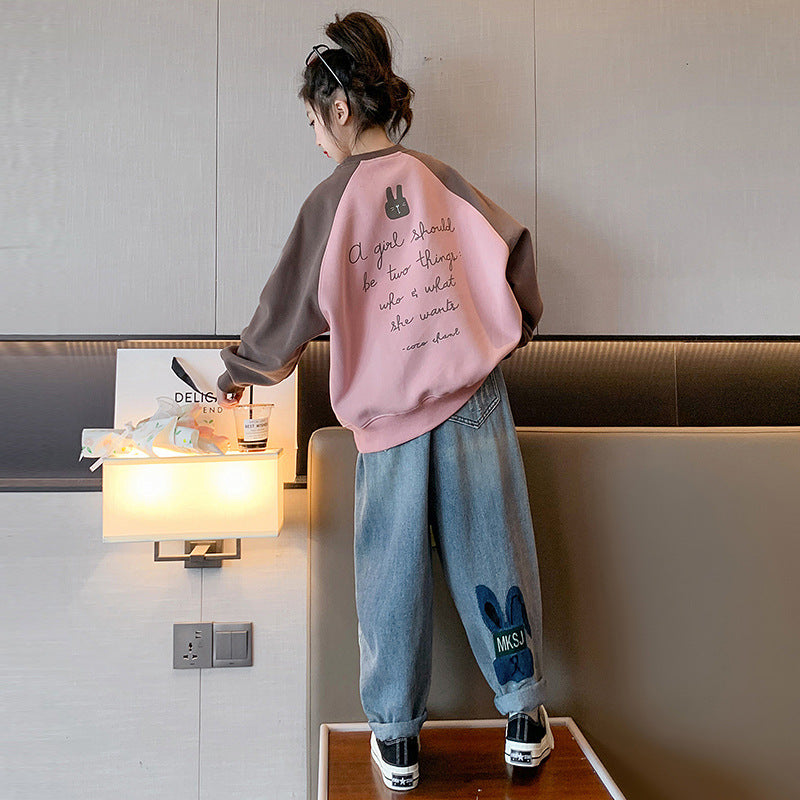 Girls' fall sweatshirt  new trendy girl casual long sleeve top spring/autumn big kids versatile top