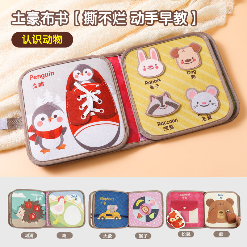 Tear-off book for babies, early education cloth book, tear-proof and chewable, 6 months 8 velcro toys, quiet book enlightenment