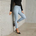 Amazon's independent station best sellingjeans women's fashionins style pencil pants women's pants flap pocket pants style elastic plus size