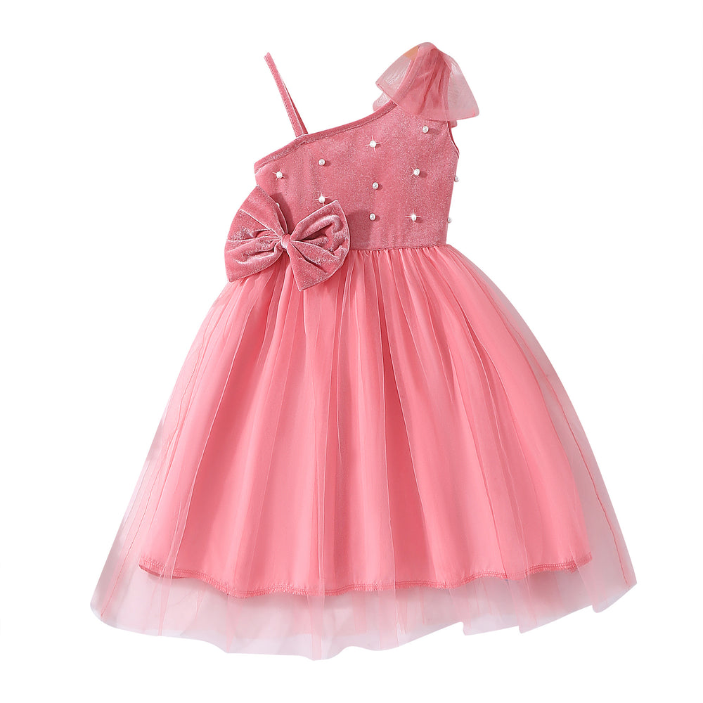 Girls' (sizes) dress, ruffle flutter sleeve ribbed knit mesh round neck summer casual dress