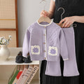 Girls' knit sweater jacket & pants set - new autumn/winter  collection with handmade floral accents