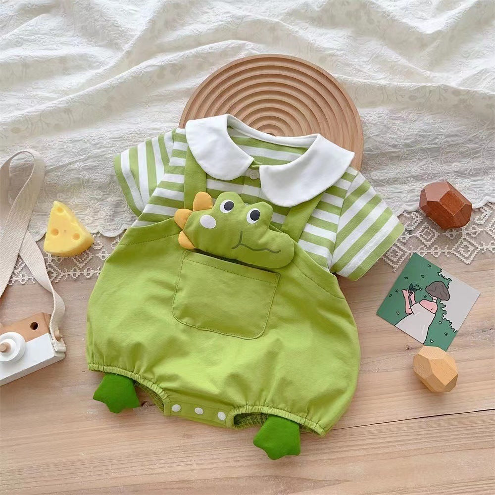Baby boy summer short-sleeved butt-covering clothes for men and women, baby triangle rompers, summer clothes, newborn fashion cartoon clothes