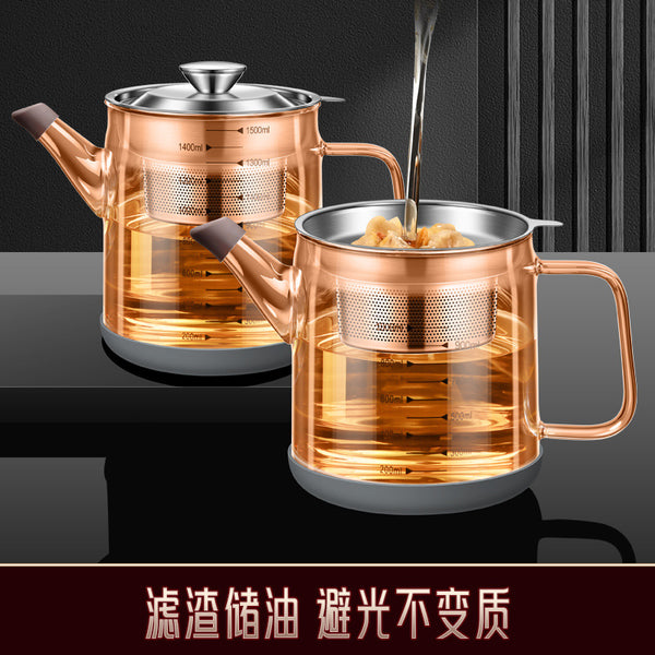 Kitchen material wine bottle Household oil tank pot Filter oil residue pot Glass oil pot Oil filter artifact Oil bottle Storage tank bottle