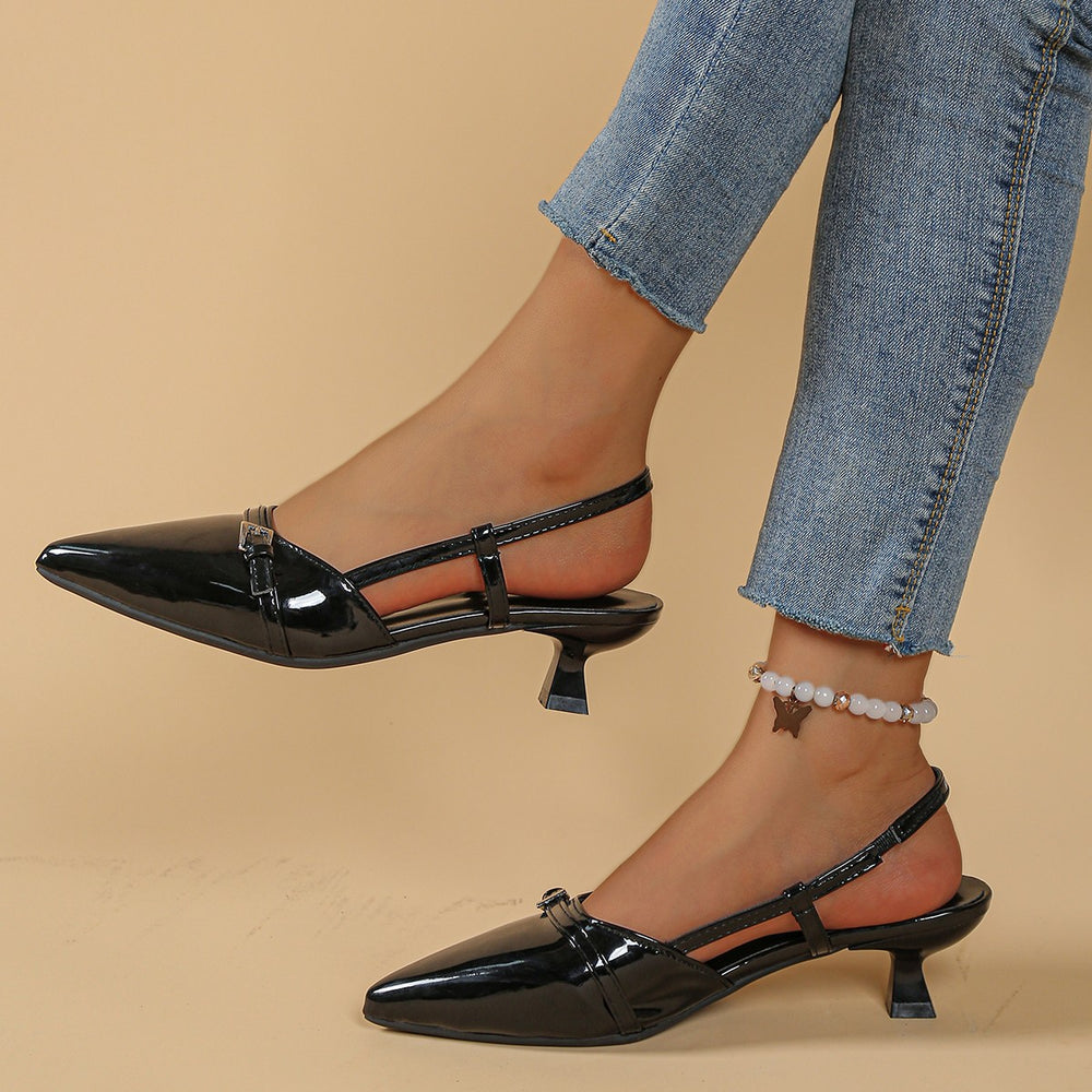 European and american pointed-toe low heel sandals, 2026 summer new arrivals, buckled leather sexy stiletto heels, plus size cross-border closed-toe sandals for women