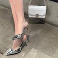 Pointed-toe french sandals, 2025 new summer collection, silver rhinestone high heels, women's stiletto heels, perfect with dresses, mature and chic style