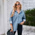 Ebay fashion cross-border export women's independent station  new washed raw edge denim long sleeves lapel tops