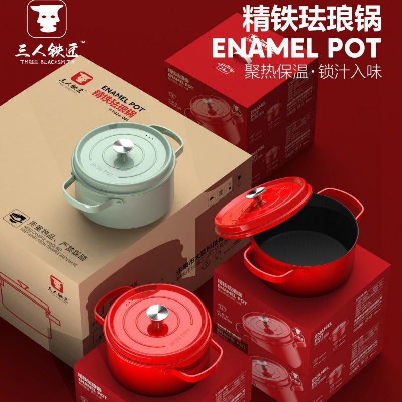 New arrival soup pot three-person blacksmith enamel pot for home stew pot induction cooker gas neutral gift non-stick pot