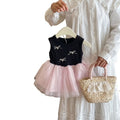 Girls' summer dress: new style baby girl dress, kids' fashionable and versatile black tank top with tulle skirt