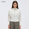 Pleated waist slimming cropped jacket - windproof zip-up outerwear - women's casual hooded cardigan - activewear top d26002