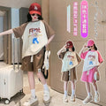 Girls' summer outfit set:  new trendy & stylish short-sleeve summer clothes for girls, popular two-piece activewear set