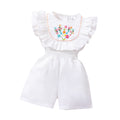 Girls' (toddler) romper, summer round neck embroidered smocked romper