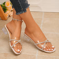 Summernew arrival cross-border plus size transparent crystal thick heel sandals women's easiest for matchfashion fairy style one-line slippers for women