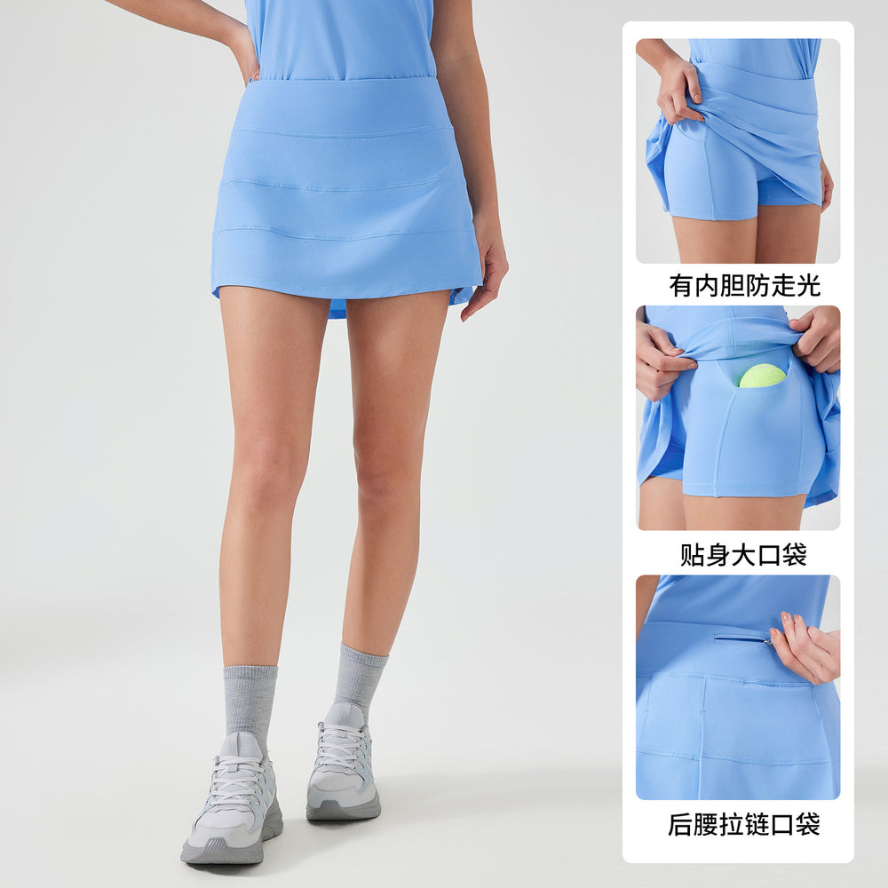 Women's active skirt - quick-dry, breathable tennis skirt with back pockets, faux two-piece design, anti-exposure yoga & fitness mini skirt d25014