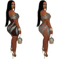 C6926 cross-border   independent station fashion women's sexy hot diamond see-through dress