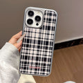 Black and white checkered iphone 17 pro max electroplated shockproof phone case, apple 16 silver edge drip glue protective cover