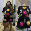 Fashionsuit european goods sense of design butterfly diamond short-sleeved t-shirt tops women + elastic waist wide-leg shorts two-piece set