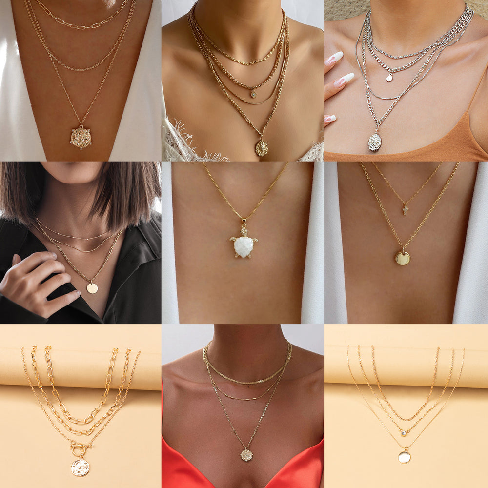 Wholesale alloy round pendant necklaces - european & american style, rhinestone embellished, unique round disc design, long layered necklace, choker