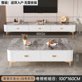 Coffee table and tv stand set - modern grey rock slab top + white cabinet with gold airplane legs, 100+160 cm