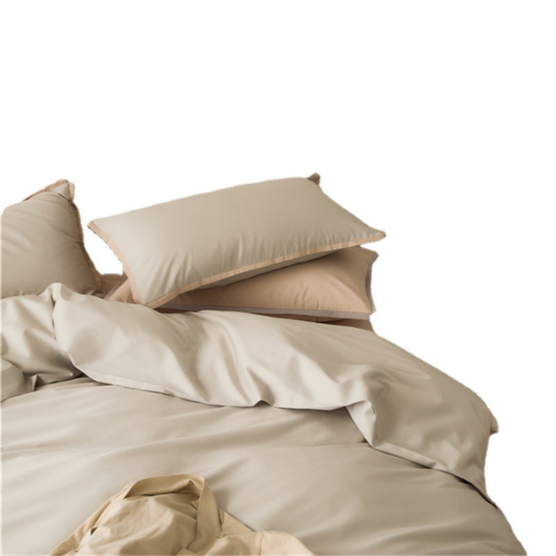 Solid color 100 beds four-piece set cotton pure cotton long-staple cotton four seasons simple light luxury quilt cover bed sheet hat wholesale