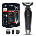 Men's electric shaver - home use, digital display, full body washable, floating triple-blade razor, all-in-one grooming kit