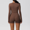 New arrival: european and american style solid color double-sided brushed nylon long-sleeve yoga set - activewear two-piece for running and fitness