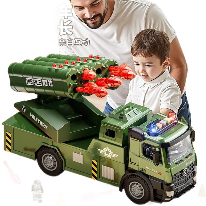 Kids' oversized alloy double-door missile car military tank rocket launcher toy car model for boys, ages 3-6