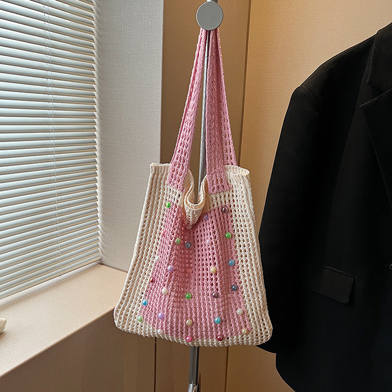 Knitted dopamine bag for women, 2026 spring new fashion shoulder bag, underarm bag, student handbag, large capacity tote bag
