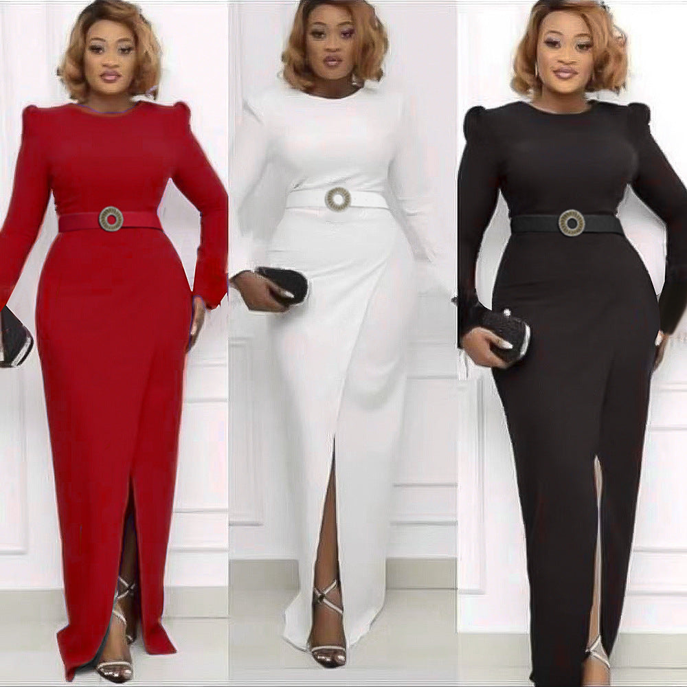 African women's clothing  new arrival cross-border export urban ol professional long-sleeved dress slit plus size high waist women's skirt