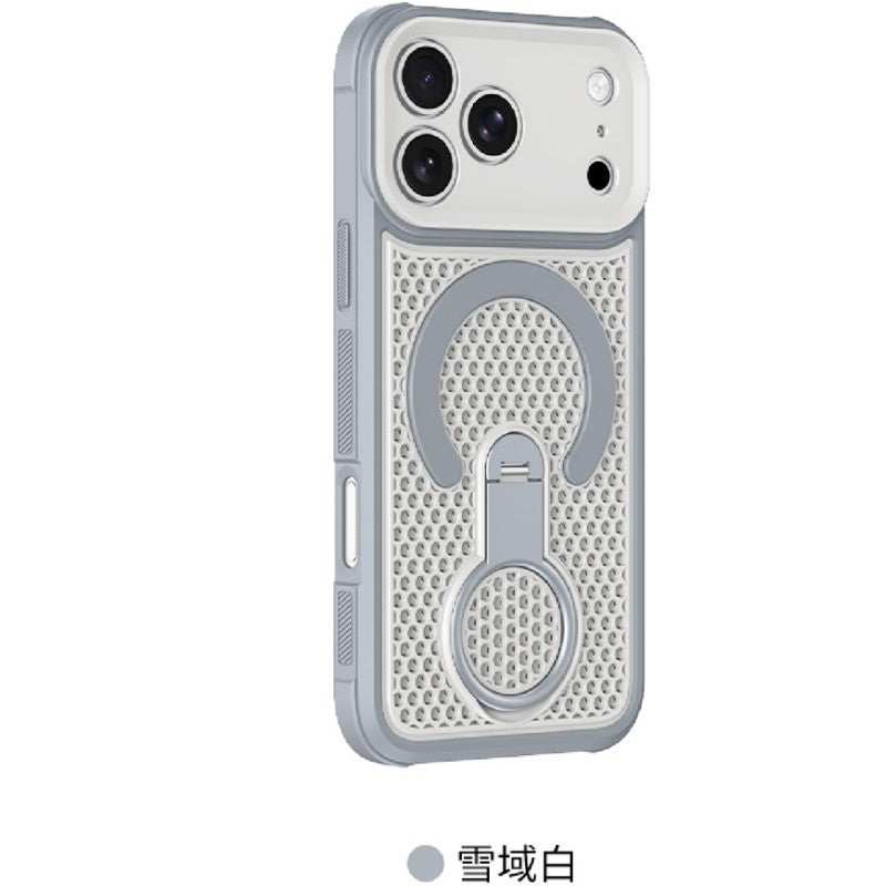 Precision perforated iridescent honeycomb cooling 360 magnetic stand compatible iphone 17 pro case, apple 16 business case