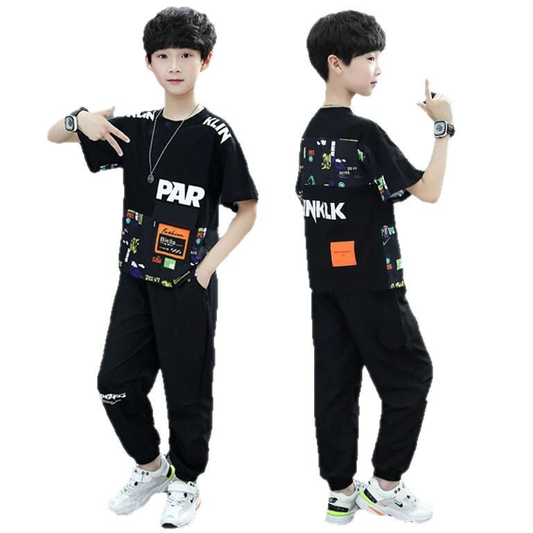 Boys' summer outfit set:  new styles for older boys - stylish, sporty, short-sleeved korean fashion