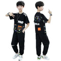 Boys' summer outfit set:  new styles for older boys - stylish, sporty, short-sleeved korean fashion