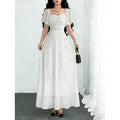 Women's summer new french chic ruffle sleeve fitted waist a-line chiffon maxi dress