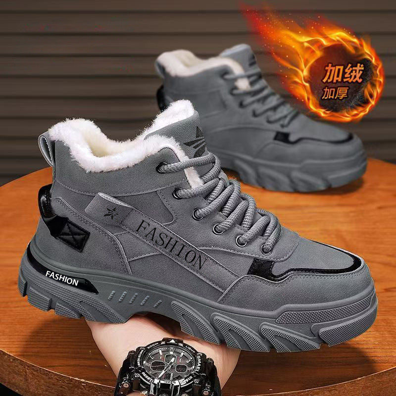 Men's winter fleece-lined thickened warm high-top cotton shoes 2025 new style athletic work safety martin boots