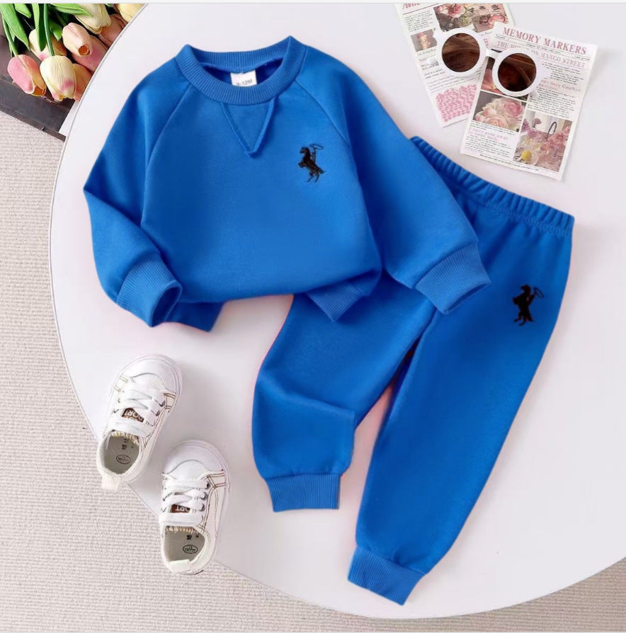 Amazon cross-border european and american girls' outfit: solid color knitted ribbed long-sleeve sweatshirt and sweatpants two-piece set for toddlers and young children