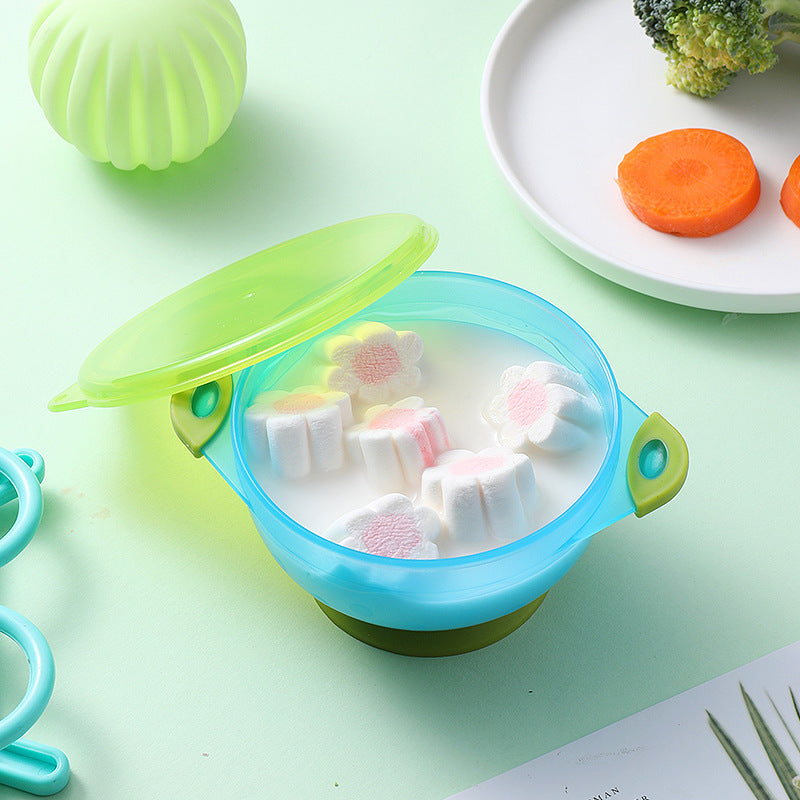 Children's suction cup bowl with lid, baby bag glue bowl, binaural tableware, large, medium and small set