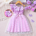 Girls' dress for toddlers and young children, 3d floral appliqué polka dot mesh dress