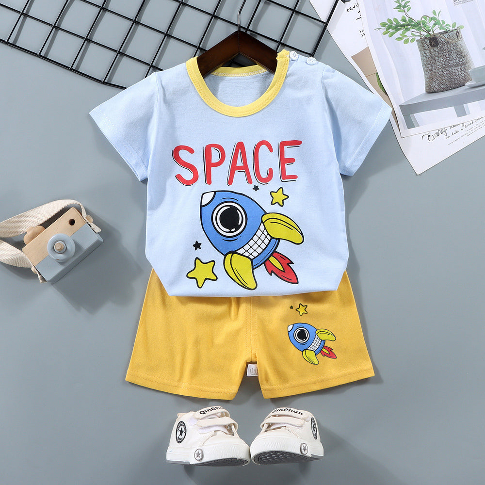 Kids' short-sleeve set: 100% cotton boys' t-shirt & baby summer outfit - girls' shorts, infant clothing, wholesale summer apparel