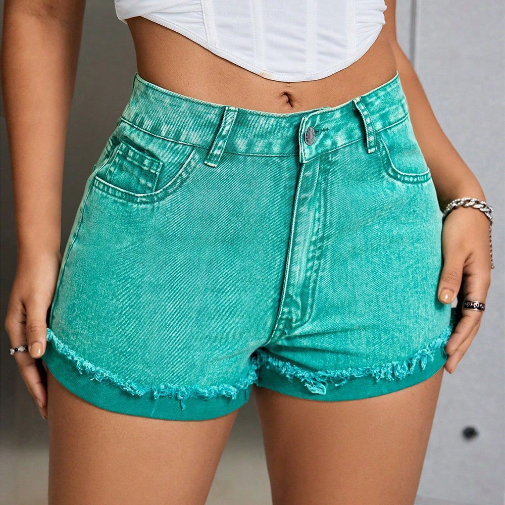 Pre-sale-65262# cross-border women's fashion european and american fashion high waist loose slimming look raw edge jeans shorts
