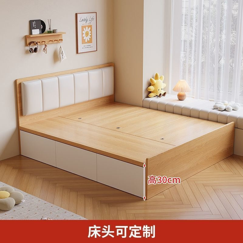 Small apartment box bed, large capacity with drawer storage, double floor-standing low bed, bay window tatami flip-top storage bed