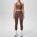 New arrival cross-border pure color double-sided brushed halter nine-point pants yoga suit sports running fitness two-piece set for women