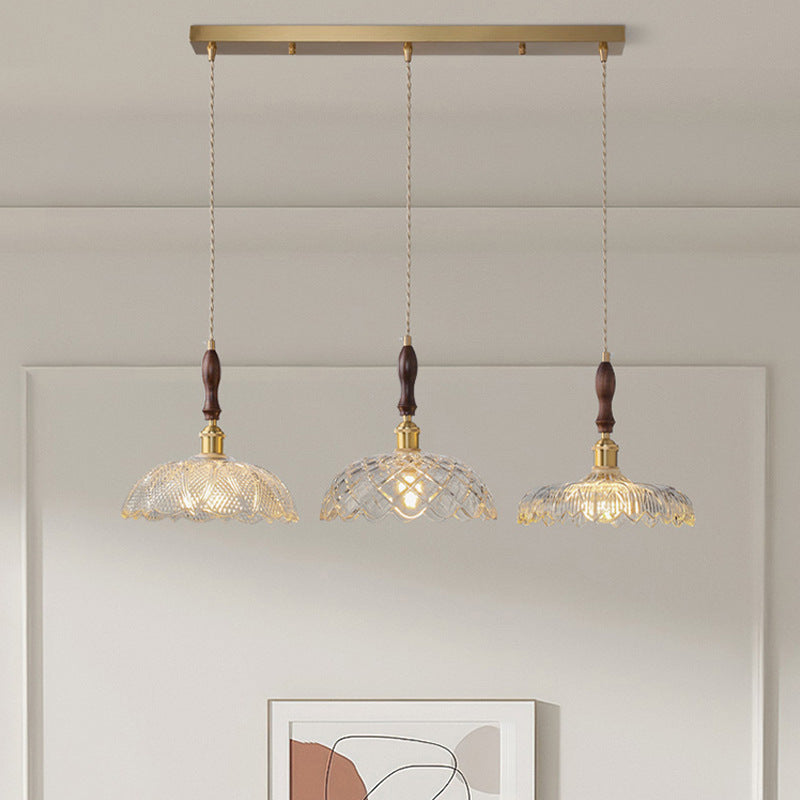 French Internet celebrity three head restaurant lights retro Japanese aluminum glass chandelier walnut dining room dining table bar lighting