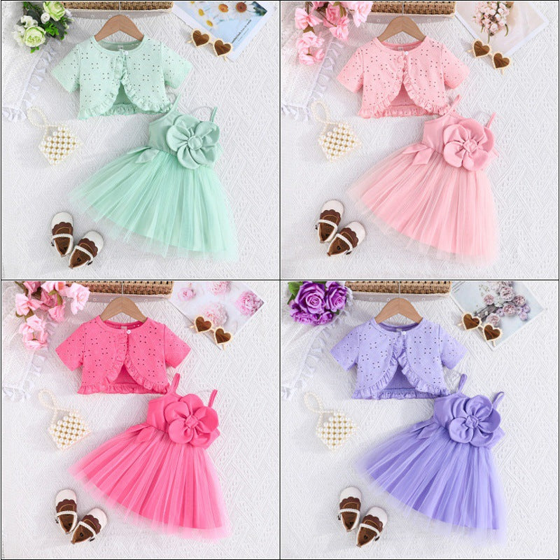 summer toddler sundress + solid color cardigan fashionable sweetheart baby 2-piece set - european & american cross-border direct from manufacturer