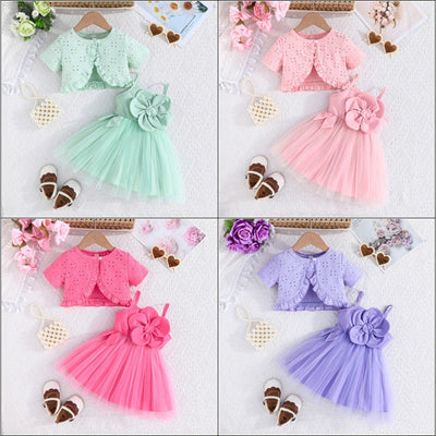 summer toddler sundress + solid color cardigan fashionable sweetheart baby 2-piece set - european & american cross-border direct from manufacturer