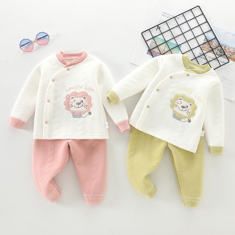 Baby heattech clothing suitfall and winter quilted high waist skin care children's men's and women's kidsintimatestwo-piece set baby clothes