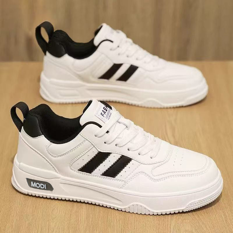 Men's spring 2026 new arrivals: versatile white casual skate shoes, low-top trendy sneakers for students, leather upper white shoes