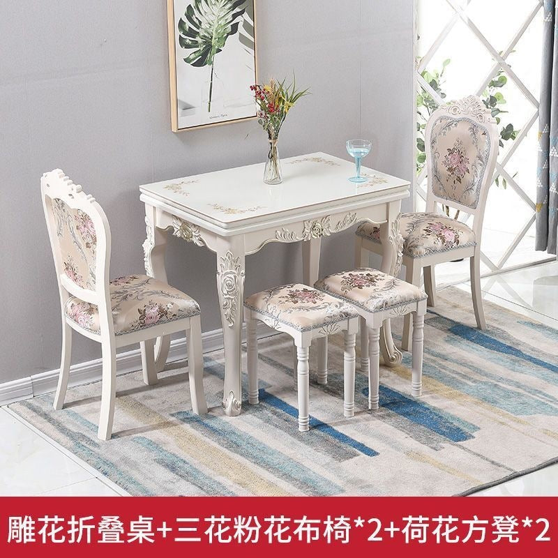 Dining table for home, small apartments, minimalist modern glass and solid wood folding rectangular dining table, european style dining table and chair set