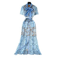 Frenchaccessible luxury heavy industry short sleeve lacedress women's summer lapel cut out waist slimming lookwork clothingelegance long skirt