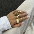 European and american cross-border retro resin alloy minimalist ring set for women - trendy ins knuckle plain band jewelry